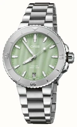 ORIS Aquis Date Seafoam Green Mother Of Pearl Dial