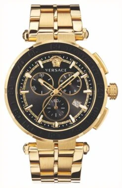 Versace GRECA CHRONO | Black Dial | Gold PVD Steel Bracelet