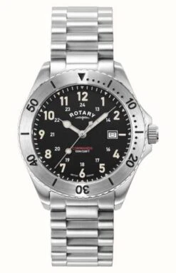 Rotary Men's Commando | Black Dial | Stainless Steel Bracelet