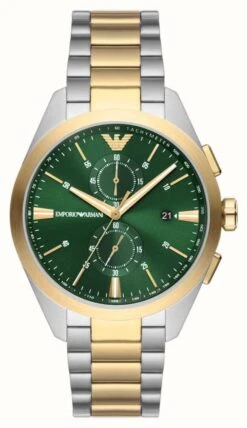 Emporio Armani Men's | Green Chronograph Dial | Two-Tone Stainless Steel Bracelet