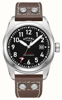 Rotary Commando | Black Dial | Brown Leather Strap