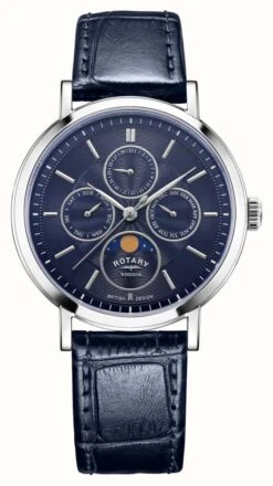 Rotary Windsor | Moonphase | Blue Dial | Blue Leather Strap
