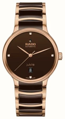 RADO Centrix Jubilé Automatic Diamond | Brown Dial | Brown Ceramic And Rose Gold Stainless Steel Bracelet