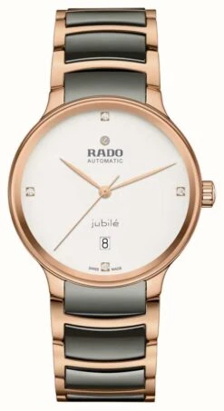 RADO Centrix Jubilé Automatic Diamonds | White Dial | Grey Ceramic And Rose Gold Stainless Steel Bracelet