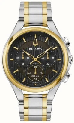 Bulova Men's Curv (44mm) Black Dial / Two Tone Stainless Steel Bracelet
