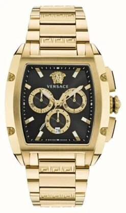 Versace Dominus Men's Black Chronograph Dial / Gold Stainless Steel Bracelet