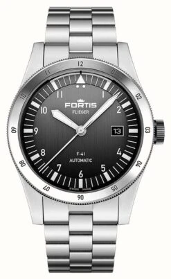 FORTIS Flieger F-41 Automatic Black (41mm) Stainless Steel Block Bracelet