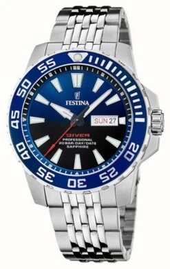 Festina Men's Diver (45mm) Blue Dial / Stainless Steel Bracelet