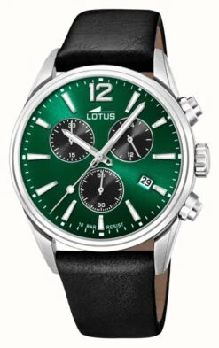 Lotus Men's Chrono (42mm) Green Dial / Black Leather Strap