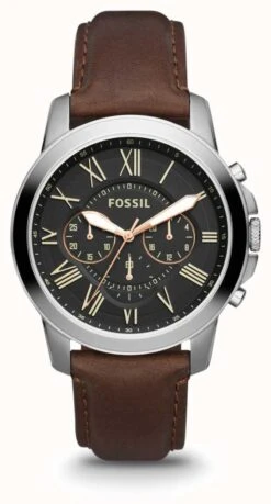 Fossil Men's Grant | Black Chronograph Dial | Brown Leather Strap