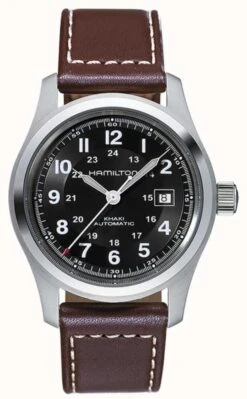 Hamilton Men's Khaki Field Auto 42mm Black Dial Brown Leather Strap