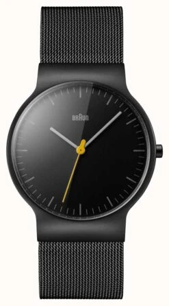 Braun Men's Black Mesh Strap Black Dial