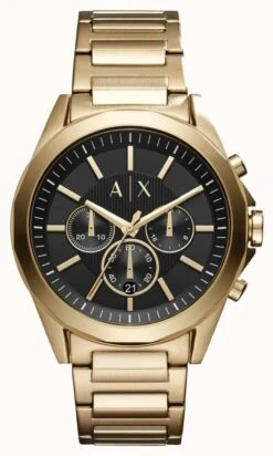 Armani Exchange Men's | Black Chronograph Dial | Gold Tone Stainless Steel Bracelet