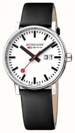 Mondaine Unisex Evo 2 Date Leather Strap Watch