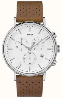 Timex Fairfield Chrono Brown Leather Strap/White Dial