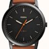 Fossil Men's Minimalist | Black Dial | Brown Leather Strap