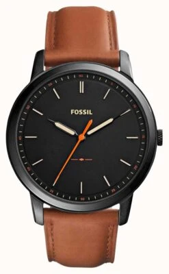 Fossil Men's Minimalist | Black Dial | Brown Leather Strap