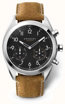 Kronaby 43mm APEX Black Dial Brown Suede Strap A1000-3112