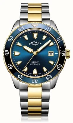 Rotary Men's Henley Automatic Two Tone Bracelet Blue Dial Watch