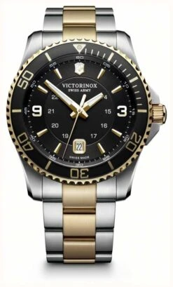 Victorinox Men's Maverick Two Tone Steel Bracelet Black Dial