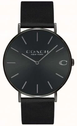 Coach | Men's | Charles | Black Leather Strap | Black Dial |