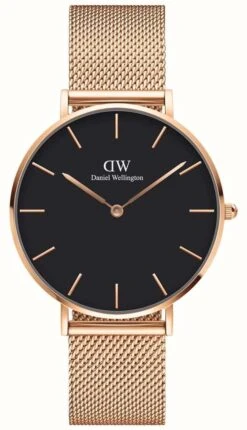 Daniel Wellington | Petite Melrose 36 | Rose Gold Mesh | Black Dial |