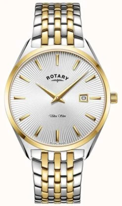 Rotary Men's Ultra Slim | Two-Tone Steel Bracelet | Silver Dial