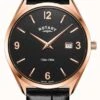 Rotary Men's Ultra Slim | Black Leather Strap | Rose Gold PVD Case