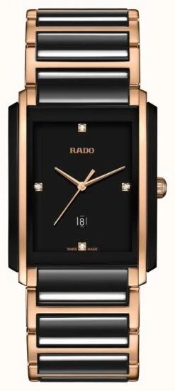RADO Integral L Men's Black/Rose Gold PVD Plated Bracelet Diamond Black Dial