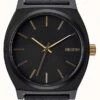 Nixon Time Teller | Matte Black / Gold | Black IP Steel Bracelet | Black Dial
