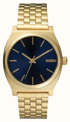 Nixon Time Teller | All Light Gold / Cobalt | Gold IP Bracelet | Blue Dial