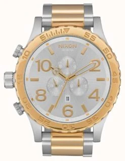 Nixon 51-30 Chrono | Silver / Gold | Two Tone Bracelet | Silver Dial