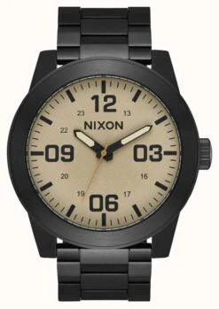 Nixon Corporal SS | Black / Khaki | Black IP Steel Bracelet | Khaki Dial