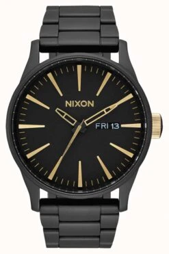 Nixon Sentry SS | Matte Black / Gold | Black IP Steel Bracelet | Black Dial