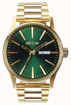 Nixon Sentry SS | Gold / Green Sunray | Gold IP Steel Bracelet | Green Dial