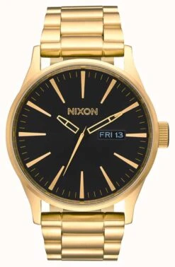 Nixon Sentry SS | All Gold / Black | Gold IP Steel Bracelet | Black Dial