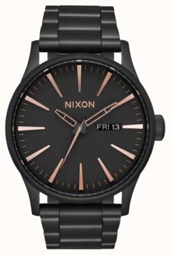 Nixon Sentry SS | All Black / Rose Gold | Black IP Steel Bracelet | Black Dial