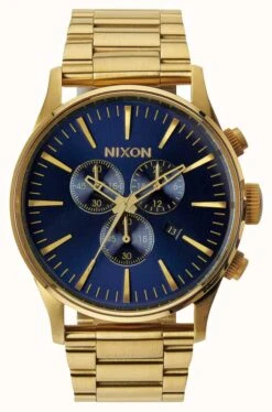 Nixon Sentry Chrono | Gold / Blue Sunray | Gold IP Steel Strap | Blue Dial