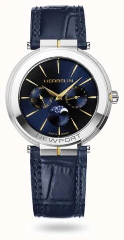 Herbelin Newport Slim Moonphase (41.5mm) Blue Dial / Blue Leather