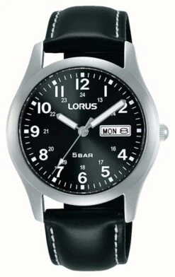 Lorus Classic 38 Mm Quartz Watch Black Dial Leather Strap