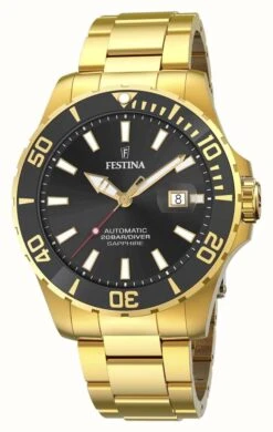 Festina Men's | Black Dial | Gold Plated Bracelet | Automatic Watch