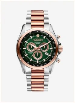 Roamer Rockshell Mark III Chrono Green Dial Rose Gold IP Bi-Colour Bracelet