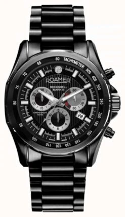 Roamer Rockshell Mark III Chrono Black Dial Black IP Bracelet