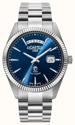 Roamer Primeline Day Date Blue Dial With Steel Bracelet