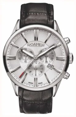 Roamer Superior Chrono Silver Dial Black Leather Strap