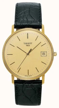 Tissot Goldrun Hesalite 18K Gold Black Leather Strap