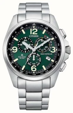 Citizen Men's Eco-Drive Green Dial Chronograph Solar Powered Metal Bracelet