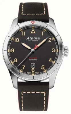 Alpina Startimer Pilot Automatic (41mm) Black Dial / Black Leather