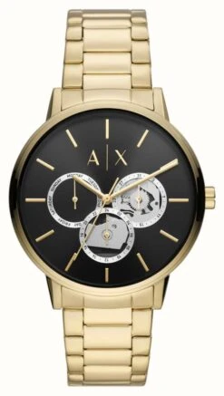 Armani Exchange Black Skeleton Display Dial | Gold PVD Bracelet