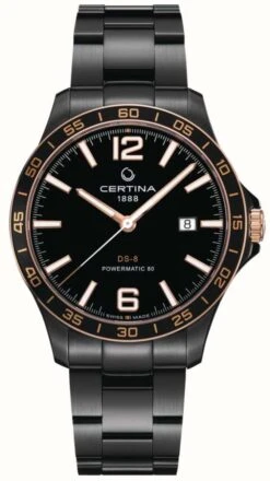 Certina DS-8 Powermatic 80 Black PVD Plated Date Watch